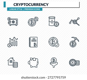 conjunto de ícones de criptomoeda - prova de estaca, aleatório, economia de petróleo, prova de capacidade, fichas de casino esboço coleção de vetor.