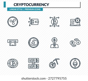 Conjunto de iconos de criptomonedas - ripple, billetera digital, blockchain, intercambio,   esbozar la colección del Vector.