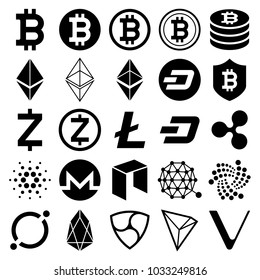 Cryptocurrency icons. Vector illustrations.