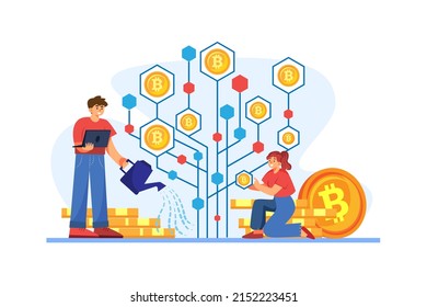 Cryptocurrency Illustration concept. Flat illustration isolated on white background