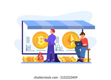 Cryptocurrency Illustration concept. Flat illustration isolated on white background