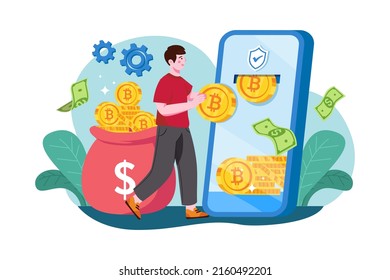 Cryptocurrency Illustration concept. Flat illustration isolated on white background