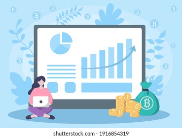 Cryptocurrency Illustration Flat Design with Businessman Miners and Coins. for Financial Technology, Blockchain, and Data Analysis.