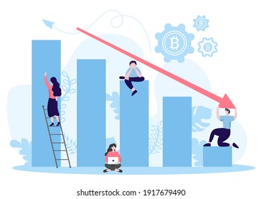 Cryptocurrency Illustration Flat Design with Businessman Miners and Coins. for Financial Technology, Blockchain, and Data Analysis.