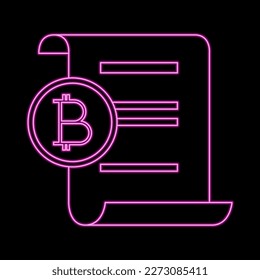 Cryptocurrency investment document neon vector symbol for web sites and mobile apps, crypto financial blockchain technology online banking coin economy