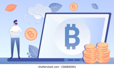 Cryptocurrency Investment Flat Vector Illustration. Successful Crypto Investor Cartoon Character. Bitcoin Mining, Stock Market Exchange. Income, Revenue Growth. E commerce, Blockchain Technology