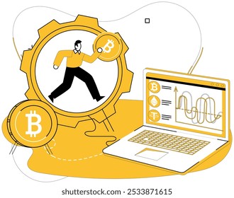 Cryptocurrency investment vector illustration. Achieve financial success by understanding nuances cryptocurrency investing The online economy thrives on seamless management digital transactions