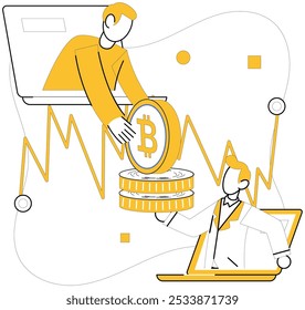 Cryptocurrency investment vector illustration. Analyzing trends is vital for creating robust cryptocurrency investment metaphor Internet-based transactions propel economy into new era financial growth