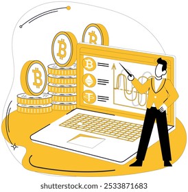 Cryptocurrency investment vector illustration. The digital coin, symbol progress, transforms financial landscapes online Navigate sea opportunities with comprehensive cryptocurrency strategy