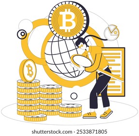 Cryptocurrency investment vector illustration. Digital technology shapes new era for online investments in cryptocurrency Business success intertwines with effective management crypto assets