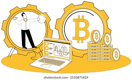 Ilustración vectorial de inversión en criptomonedas. Sumérgete en el mundo de las criptomonedas con un Plan de gestión financiera bien pensado Las inversiones en criptomonedas florecen cuando se nutren de un enfoque estratégico