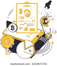 Ilustración vectorial de inversión en criptomonedas. Aproveche el poder de las criptomonedas para un viaje rentable en la economía digital Elaborar una estrategia ganadora es clave para dominar la inversión en criptomonedas de arte