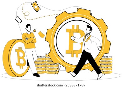 Ilustração do vetor de investimento de criptomoeda. Investir em criptomoeda requer estratégia bem concebida e adaptável Navegar fronteira financeira on-line com sólido plano de investimento de criptomoeda