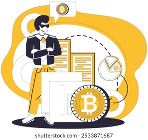 Ilustração do vetor de investimento de criptomoeda. O progresso no domínio digital exige uma abordagem inteligente para os investimentos em criptografia Adote a onda criptográfica, onde o sucesso financeiro atende às proezas tecnológicas