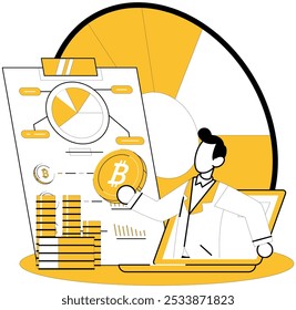 Ilustración vectorial de inversión en criptomonedas. La inversión en criptomonedas se nutre de sólidos fundamentos de análisis financiero Desbloquea la puerta a la riqueza en línea a través de inversiones estratégicas en criptomonedas