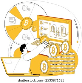 Cryptocurrency investment vector illustration. In world cryptocurrency, strategic investing unlocks door to financial progress Digital technology shapes new era for online investments