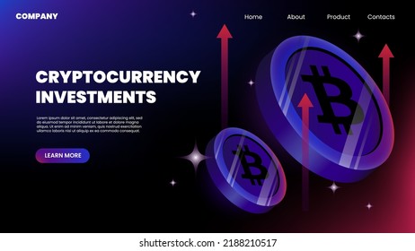 Cryptocurrency Investments. Web Landing Page Template. Vector illustration