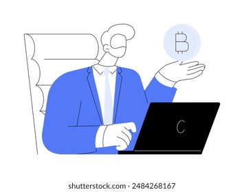 Ilustración vectorial abstracta del concepto del inversor de criptomonedas. Empresario invierte en criptomoneda, alfabetización financiera, recaudar dinero, crecimiento de monedas, tecnología blockchain metáfora abstracta.