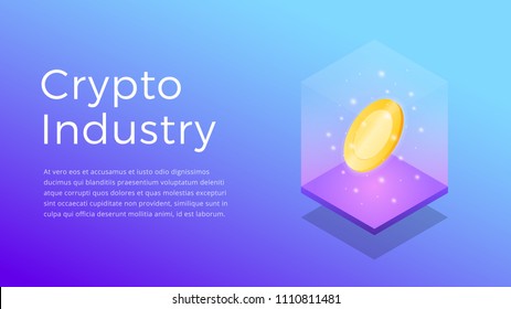 Cryptocurrency. Isometric illustration of Crypto Industry. Crypto Mining Industry concept
