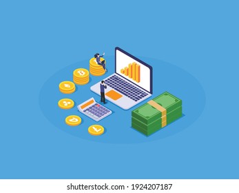 Cryptocurrency isometric vector concept for banner, website, illustration, landing page, flyer, etc