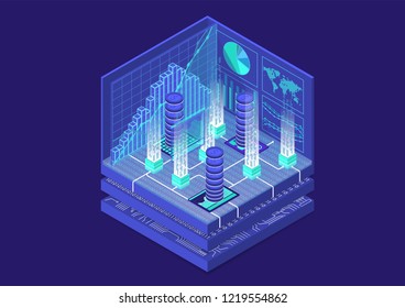 Kryptowährung isometrische Vektorgrafik. Abstrakte 3D-Infografik für Finanztechnologie