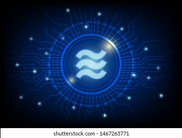 Cryptocurrency libra coin concept. Digital money abstract technology blue background. Vector illustration