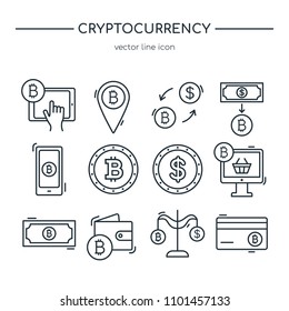Cryptocurrency line icon collection. Vector icon set.