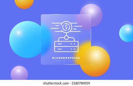 Icono de línea criptodivisa. Signo de dólar, almacenamiento en la nube, dinero, moneda, bitcoin, blockchain, negocios. Concepto de gestión financiera. Estilo de glasmorfismo. Icono de línea de vector para negocios y publicidad.