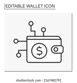  Cryptocurrency line icon. Modern technology. DIgital money in a bank account. Wallet concept. Isolated vector illustration.Editable stroke
