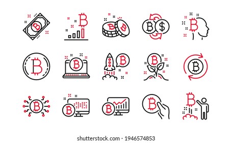 Cryptocurrency line icons. Blockchain, Crypto ICO and Bitcoin. Mining linear icon set. Linear set. Quality line set. Vector
