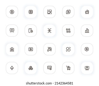 Conjunto de iconos de línea de criptodivisa. Stroke editable. 24x24 Pixel Perfecto.
