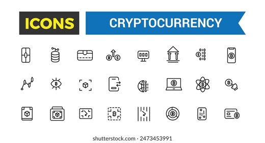 Cryptocurrency line icons set. Cryptocurrency icons with editable stroke collection.
