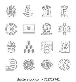 Cryptocurrency Line Icons Set. Vector Collection of Thin Outline Bitcoin Finance Symbols. Editable Stroke