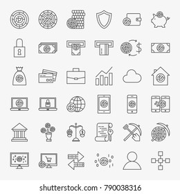 Cryptocurrency Line Icons Set. Vector Collection of Thin Outline Finance Symbols.