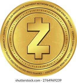 Cryptocurrency logo drawings on transparent background. zcash-zec coin logo. 3D illustrations. Metal-look cryptocurrency images.