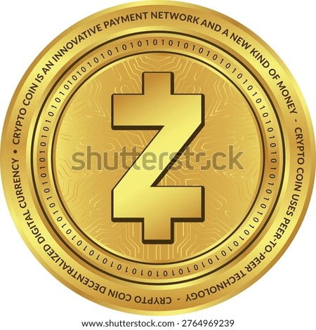 Cryptocurrency logo drawings on transparent background. zcash-zec coin logo. 3D illustrations. Metal-look cryptocurrency images.