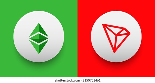 Cryptocurrency logo of Ethereum Classic ETC and Tron TRX symbol. Futuristic fintech based on block chain and virtual money concept vector templates. Can be used as icon, badge, sticker and banner