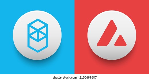 Logotipo de criptodivisa del símbolo Fantom FTM y Avalanche AVAX. Fintech futurista basada en la cadena de bloques y en plantillas vectoriales de concepto de dinero virtual. Se puede utilizar como icono, placa, pegatina y diseño de pancartas