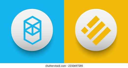 Cryptocurrency logo of Fantom FTM and Binance USD BUSD symbol. Futuristic fintech based on block chain and virtual money concept vector templates. Can be used as icon, badge, sticker and banner design