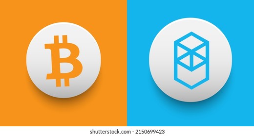 Cryptocurrency logo of Fantom FTM and Bitcoin BTC symbol. Futuristic fintech based on block chain and virtual money concept vector templates. Can be used as icon, badge, sticker and banner design