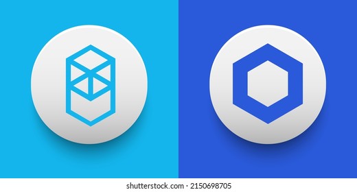 Cryptocurrency logo of Fantom FTM and Chainlink LINK symbol. Futuristic fintech based on block chain and virtual money concept vector templates. Can be used as icon, badge, sticker and banner design