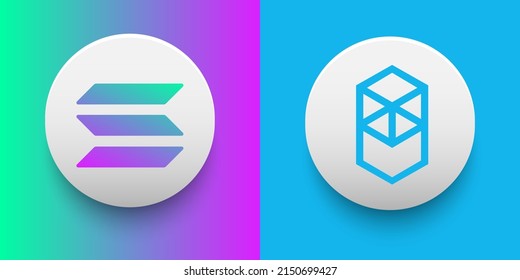 Cryptocurrency logo of Fantom FTM and Solana SOL symbol. Futuristic fintech based on block chain and virtual money concept vector templates. Can be used as icon, badge, sticker and banner design