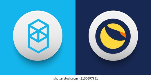 Cryptocurrency logo of Fantom FTM and Terra LUNA symbol. Futuristic fintech based on block chain and virtual money concept vector templates. Can be used as icon, badge, sticker and banner design