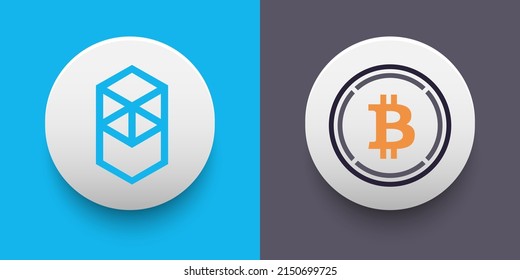 Logo de la criptodivisa de Fantom FTM y símbolo WBTC de Bitcoin envuelto. Fintech futurista basada en la cadena de bloques y en plantillas vectoriales de concepto de dinero virtual. Puede utilizarse como icono, insignia, pegatina y pancarta