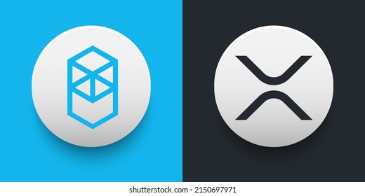 Cryptocurrency logo of Fantom FTM and Xrp XRP symbol. Futuristic fintech based on block chain and virtual money concept vector templates. Can be used as icon, badge, sticker and banner design