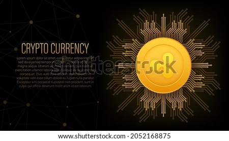 Cryptocurrency logo. Ripple in flat style on golden background. Vector design isolated. Internet technology.