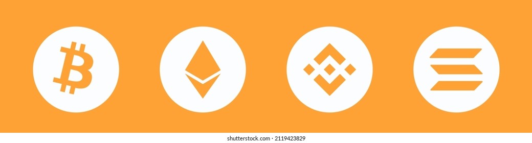 Cryptocurrency logo. A set of the best cryptocurrency token logos. Bitcoin, Ethereum, BNB, and Solana. Editorial vector illustration