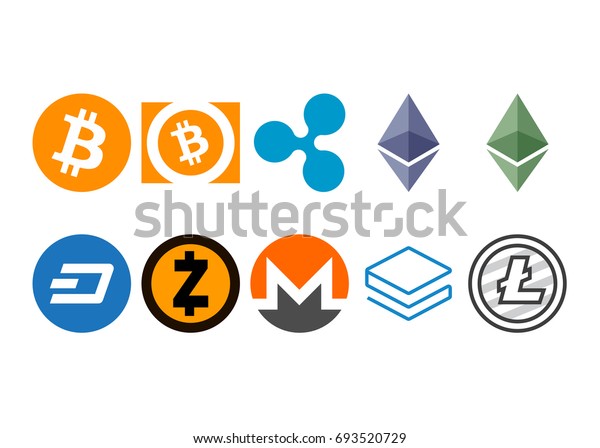 Cryptocurrency Logo Set Bitcoin Bitcoin Cash Stock Vektorgrafi!   k - 