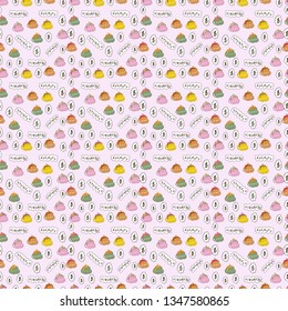 Cryptocurrency logo sigh. Flat style. Bitcoin concept. Block chain, finance symbol. Vector illustration. On neutral, pink and white colored background. Seamless business pattern. Digital money.