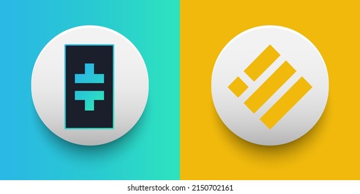 Kryptowährung Logo von Theta THETA und Binance USD BUSD Symbol. Futuristische Fintech auf Basis von Blockchain und virtuellen Geldkonzepten Vektorvorlagen. Kann als Symbol, Abzeichen, Aufkleber und Banner verwendet werden 
